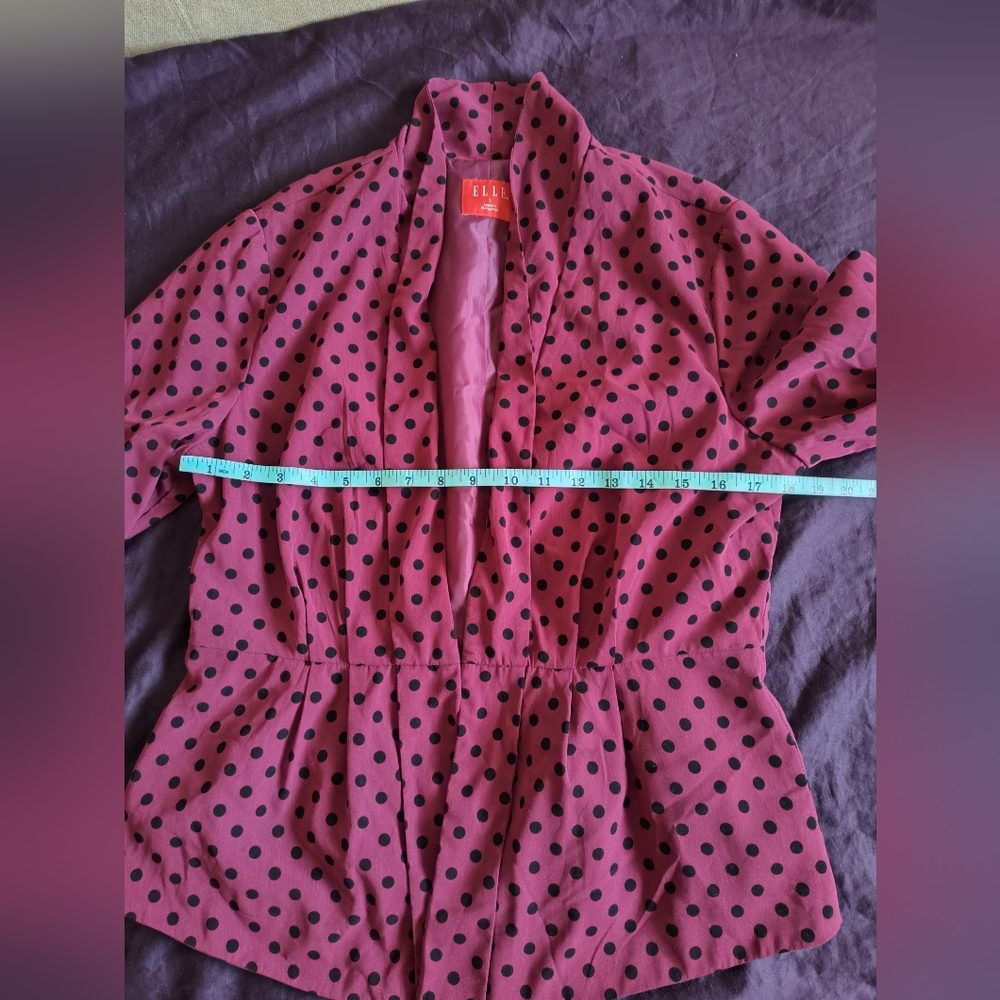 Elle Women's Dark Pink & Black Polka Dot Open Blazer Jacket - Picture 9 of 13